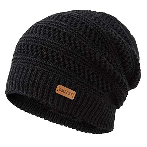 OMECHY Winter Knit Warm Hat for Mens & Women Stretch Plain Beanie Cuff Toboggan Cap Black
