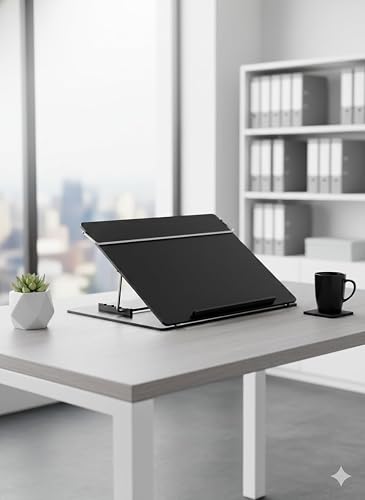 LUVYANSH Table Top Elevator(P.S Sheet 7m.m Small Size 12*16 Inches Black Smoke)Height Adjustable In-Line Document Holder Ergonomic Slanted Writing and Reading Stand for Desktop(Tablet & Laptop Stand)