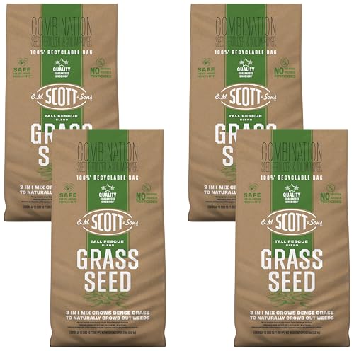 Image of O.M. Scott and Sons Tall Fescue Blend Grass Seed - Lawn Seed, Fertilizer and Soil Improver, Naturally Crowds Out Weeds, Covers Up to 2,000 sq. ft., 8 lb. (Pack of 4)
