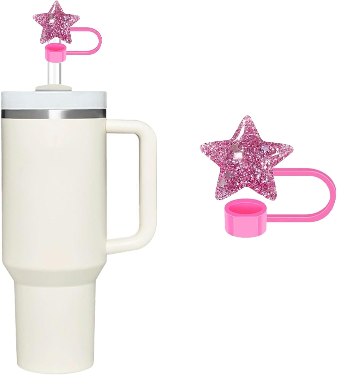 Jowxsx Pink Silicone Straw Cover For 30/40 Oz Tumbler With Straw, Star Shape, Durable, Reusable