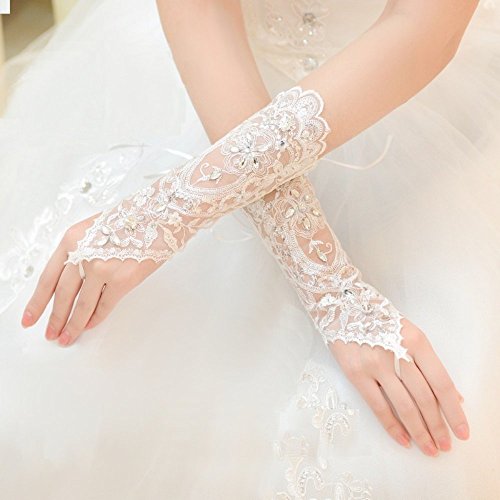 Exquisite Selebrity Fingerless Rhinestone & Sequins Bridal Lace Gloves (Ivory)