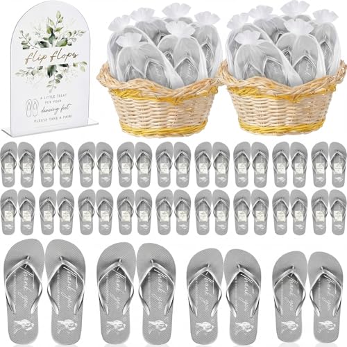 Tivi Tovo 24/36 Pairs Bulk Flip Flops for Wedding Guests Reception Sandals Wedding Party Favors Bride Slippers with Size Cards and Bags(24 Grey)