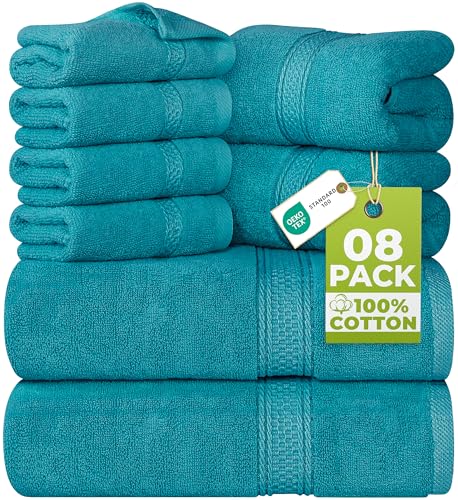 Utopia Towels 8 Piece Luxury Towel Set Majestic Plush Super Absorbent & Quicker-to-Dry Thick 100% Ring Spun Cotton Towels for Bathroom Spa & Hotel 2 Bath 2 Hand 4 Washcloths Teal
