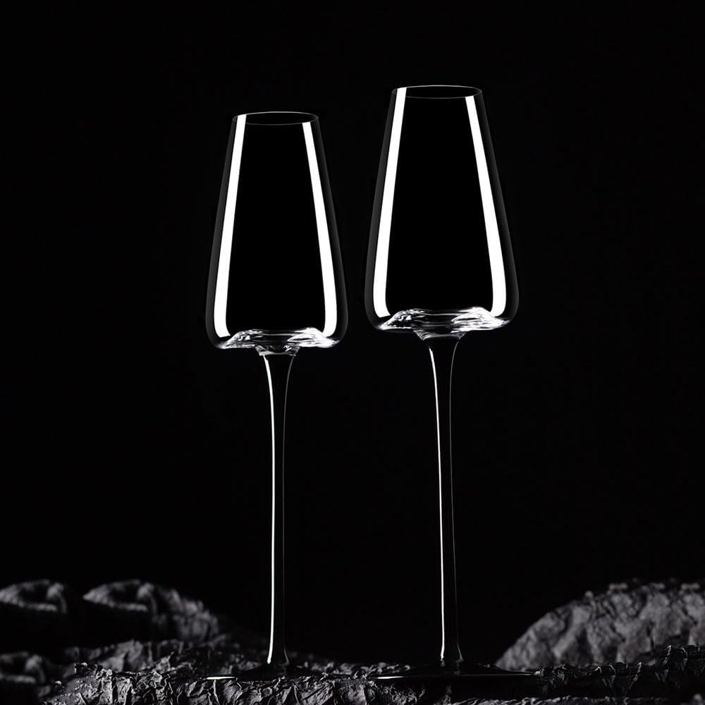 2 copas de champán de fondo cóncavo con mango negro, 9,13 oz, for celebraciones de bodas Vaso para bebidas