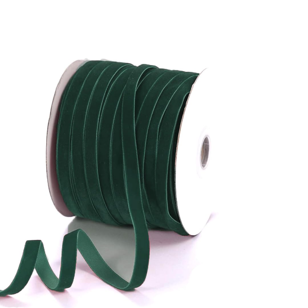 Generic Velvet Ribbon 1/4" Width 50 Yards Length Single Face for Wedding, Gift Wrapping, DIY Crafts (Dark Bottle Green)