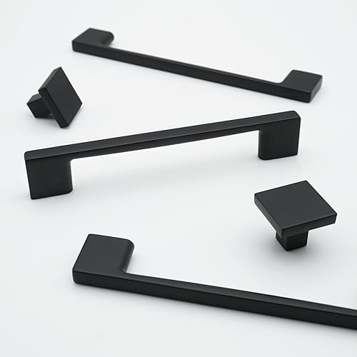 Miniatura 7 de FURFITT Paquete de 10 tiradores de gabinete color negro mate de 6-14 pulgadas (6.299 in) entre agujeros centrales de aleación de zinc maciza,