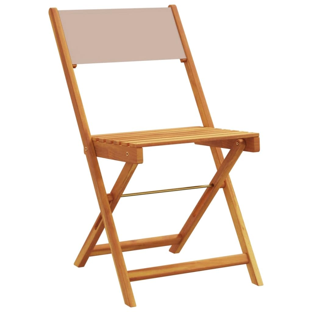 Set Bistro 3 Pezzi Tavolo Rotondo Acacia Massiccio Tortora | Pieghevole Sedie Senza Bracciolo, Schienale Confortevole, Capacità 110 kg, Per Giardino Balcone