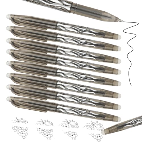 MOTIBACK 8Pcs Black Erasable Pens 0.5mm - Friction Pens with Rubber on End Rub Out Pens for Kids, School & Office Writing
