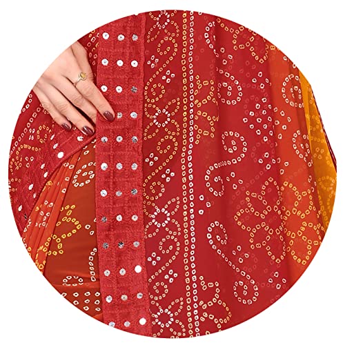 Image of MIRCHI FASHION Women Saree Georgette Traditional Bandhani | Ethnic Printed Sari for Social Gatherings with Unstitched Blouse Piece