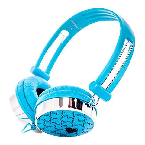 Rockpapa Kids Headphones, Love Heart Wired Headphones for Kids, Children Headphones On Ear for Boys Girls Adults, Adjustable Headband, Foldable Headphones for School/Travel/Phone/PC/MP3 - Blue Cover