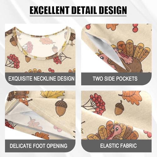 Pajama Short Sets Autumn Leaves Turkey Pattern Soft Cotton Summer Sleepwear 2 Piece PJS Size 5-14T3