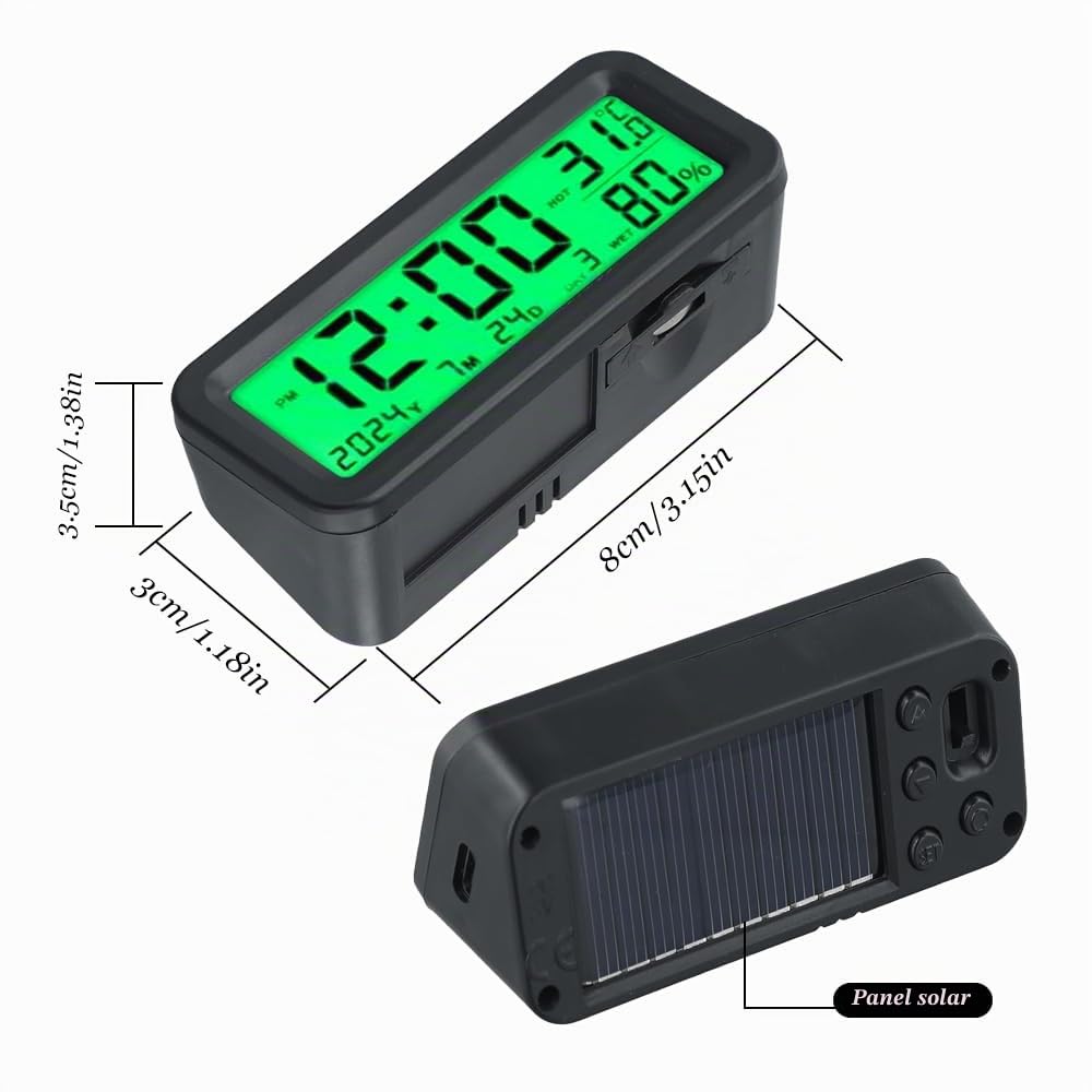 Reloj para Salpicadero de Coche,Reloj Digital Recargable Solar,Mini Relojs Digital Solar para Salpicadero de Coche,Pantalla LCD, Fecha,Temperatura,Pequeño y Manejable Autoadhesivo