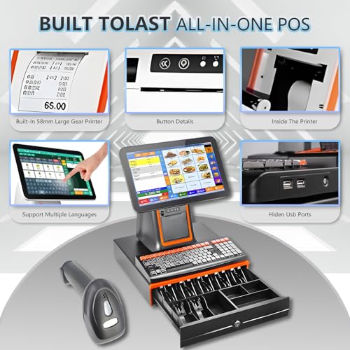 WEICNE Mobile Tablet Pos Cash Register Monitor, 15.6in Square Terminal, Touch Screen Pos Systems, Point of Sale System for Small Business, Restaurant,Black