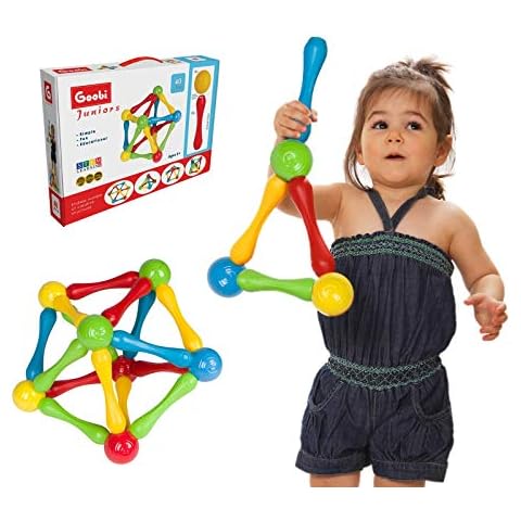 Goobi 40 Piece Construction Set Large Building Blocks Developmental Play Magnetic Sticks STEM Learning Colors Creativity Imagination 3D Puzzle Educational Toys for Ages 1 2 3 Year Toddlers Preschool Cover