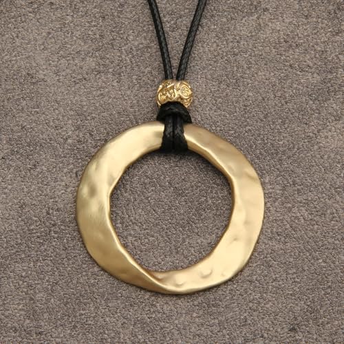 Women's Leather Long Necklace Bohemian Necklace Circle Pendant Necklace Boho Retro Necklaces for Women Woven Handmade Jewelry4