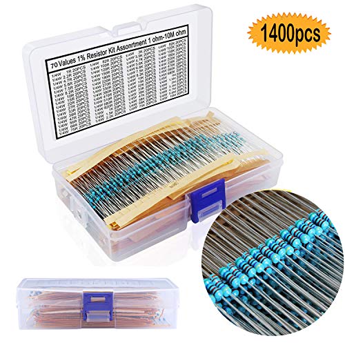 Kit de resistencias Bluesees 1400 piezas 70 valores película de metal, 1% resistencias surtidas 1 Ohm-10M Ohm 1/4W resistencias surtidas paquete para proyectos de bricolaje y experimentos