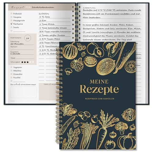 BIROYAL Rezeptbuch zum Selberschreiben A5, Spiralbindung Kochbuch Selbst Schreiben, Rezeptbuch für 100 Lieblingsrezepte, Kochbuch zum Selberschreiben, Recipe Book Schreiben, Rezepte Buch zum Ausfüllen