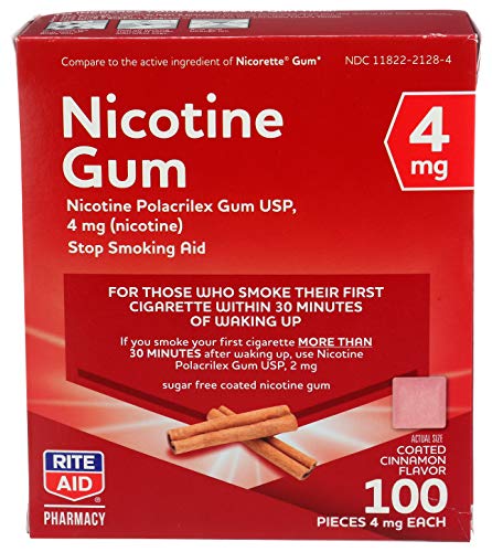Rite Aid Nicotine Gum, 4 mg - 100 Count | Quit Smoking Aid | Nicotine Replacement Gum (Cinnamon)