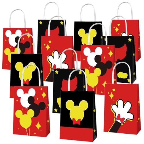 OU RUI 12Pcs Mouse Birthday Party Gift Bag Kids Birthday Candy Snack Carry Paper Bags Cartoon Mouse Theme Party Decoration Supplies