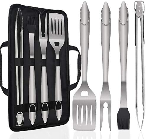 POLIGO Professional BBQ Grilling Tools Set with a Walkbag – Thickened Stainless Steel Grilling Accessories – Spatula, Fork, Basting Brush, Tongs Best for Grilling for Men Women