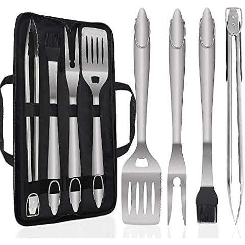 POLIGO 5PCS Professional BBQ Tools Set with Storage Bag - Thickened Stainless Steel BBQ Accessories Set - Spatula, Fork, Basting Brush, Tongs Best for Grilling - Ideal for Men Women Cover