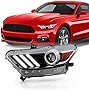 AKKON - Fits 2015 2016 2017 Ford Mustang [HID/Xenon] DRL LED Tube Projector Black Headlight Driver Left Side Replacement