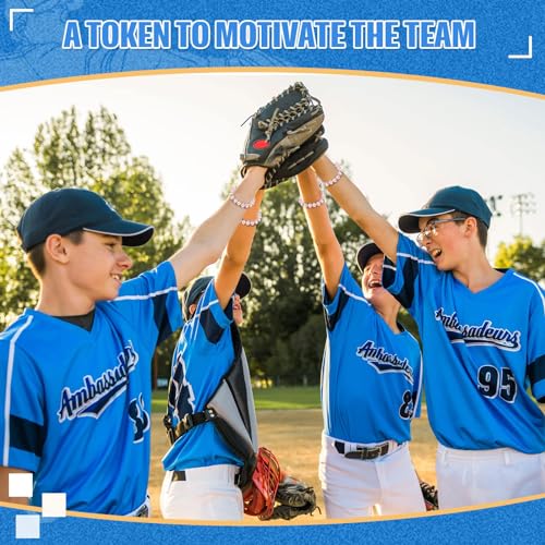 9-Pack Baseball Bracelets with 13 PCS Wooden Beads,Baseball Bracelet Strung with Stainless Steel Chain & Adjustable 18+4cm Length, Mini Heart Charm, Perfect for Baseball Team Gifts 5