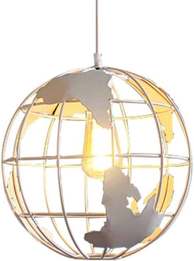 Lustre industriel carte mondiale blanc 20cm E27 pour salon