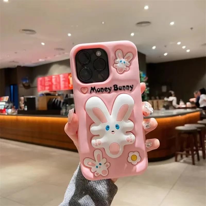 Image of COVERLY for iPhone 12 Pro 3D Money Bunny Rabbit Pop Case,Premium Silicone Cartoon Pastel Pink Color with Phone Holder Cool Full Protective Cute Kawaii Aesthetic Cover for Apple iPhone 12 Pro