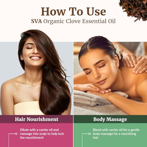 Image of SVA Clove Essential Oil Organic- 16 Fl Oz - 100% Natural Clove Oil - for Diffuser, Hair Care, Face, Skin Care, Aromatherapy, Scalp and Body Massage, Soap and Candle Making