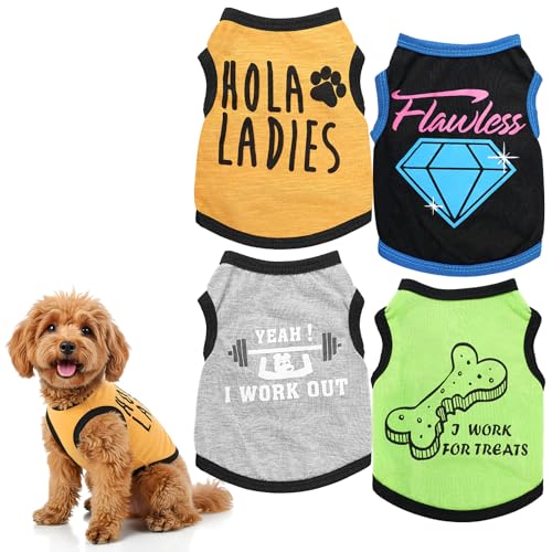 4 Pack Chihuahua Clothes Cute Boy Dog Shirts for Small Dogs Soft Comfortable Black XXS Dog Clothes Pet Clothing Shirt for Teacup Dogs Puppy Kitten
