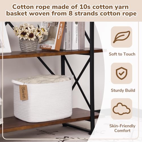 Image of Goodpick Woven Rope Storage Basket for Shelves, Rectangle, White