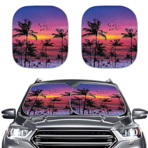 Flaishyardaw Twilight Beach Truck SUV Sun Visor for Car Windshield Tropical Car Front Window Sunshade Sun Shield for Car Windshield Protect Your Vehicle from UV Heat Car Accessories