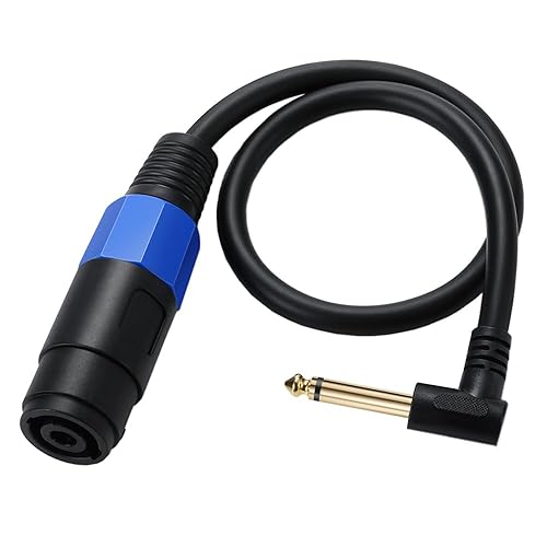 Miniatura 6 de Kework Cable de altavoz Speakon de 1.6 ft, calibre 22 (AWG), bloqueo giratorio Speakon macho a ángulo recto 14 pulgadas 0.250 in macho TS mono