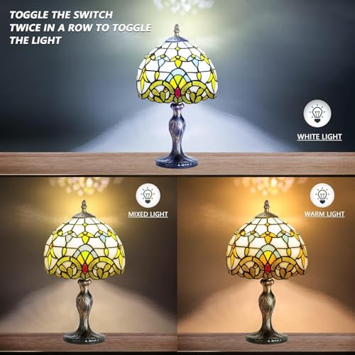 Image of 8'' Stained Glass Table Lamp, Vintage Desk Bedside Night Light