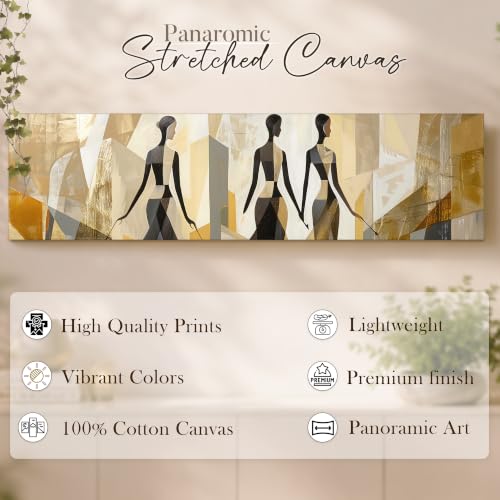 Image of Large Stretched Canvas Painting, Panel Wall Painting Minimalis African Woman Luxury Paintings for Home Decoration, Living room, Bedroom and Office Decor (Beige, 12x46 Inch)