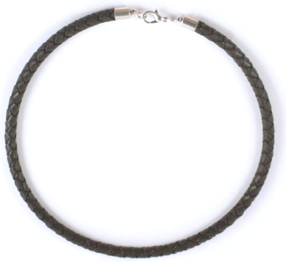 5 mm Brown Braided Leather Cord Necklace, for Men & Women, Silver Plated End Caps and Clasp- Made on order