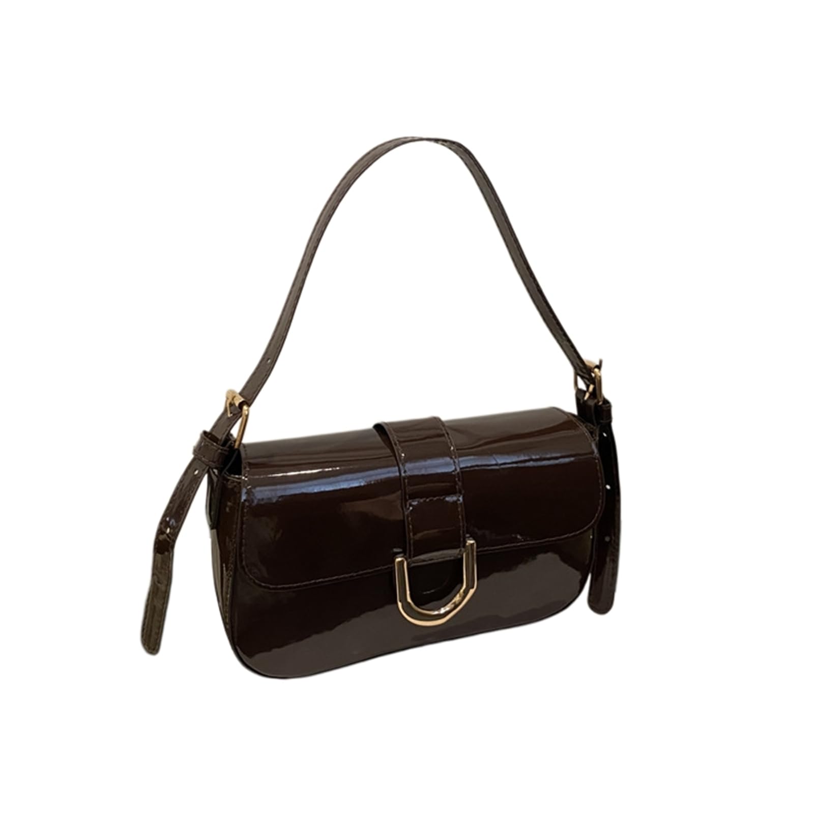 DuomaiJJ Crossbody Bag Patent Leather With Retro Buckle Stylish Handbag Shoulder Bag-black