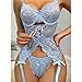 SFLYKING-Fashions Lingerie Sets For Women Sexy Lace Camisole Strappy Set, Non-Ring Sexy Bra and Open Sexy Panty Set 3 Pcs(Blue-M)