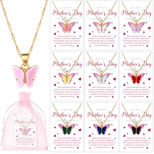 Kigeli 20 Sets Happy Mother's Day Gifts Bulk Butterfly Pendant Necklace Appreciate Gift Mothers Day Party Favors with Card for Women