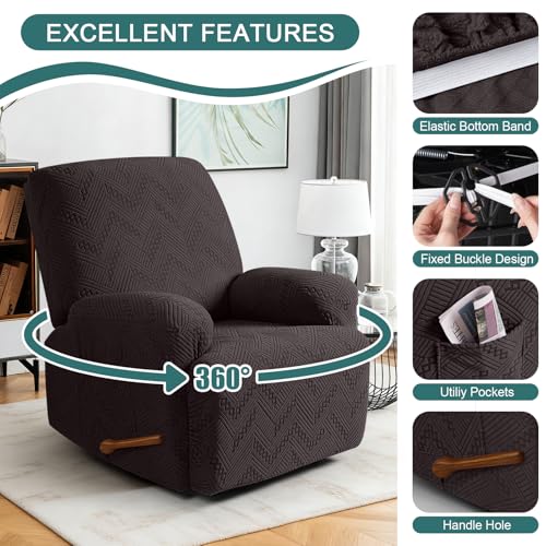Image of Ruaozz Recliner Sofa Covers Oversized Recliner Chair Covers Recliner Covers for Reclining Chair with Pockets Washable Furniture Protector with Elastic Bottom (1 Seater-X Large, Chocolate)