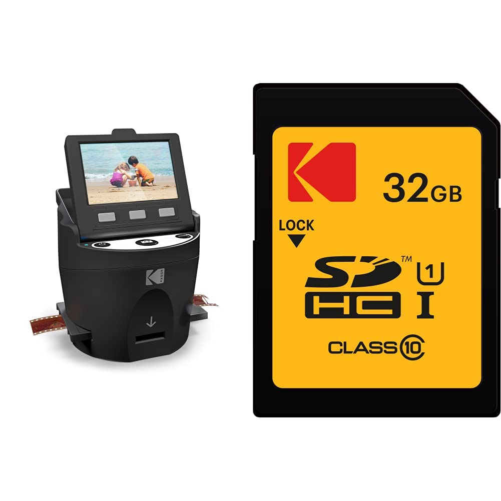 Kodak Digital Escáner de películas negativas para JPEG (35 mm, 126, 110, Super 8 y 8 mm) & Premiun SDHC 32GB Class10 U1