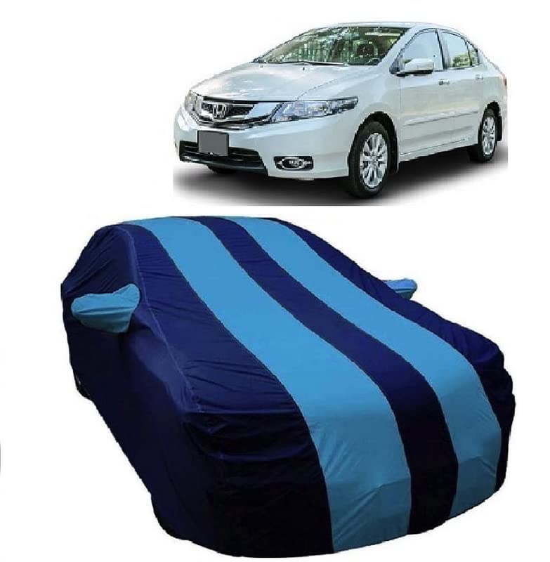 Carigiri Sky Blue and Navy Blue Car Body Cover for Honda City i-VTEC(Triple Stitched,Mirror Pocket)(Models-2008, 2009, 2010, 2011, 2012, 2013, 2014, 2015, 2016, 2017, 2018, 2019)