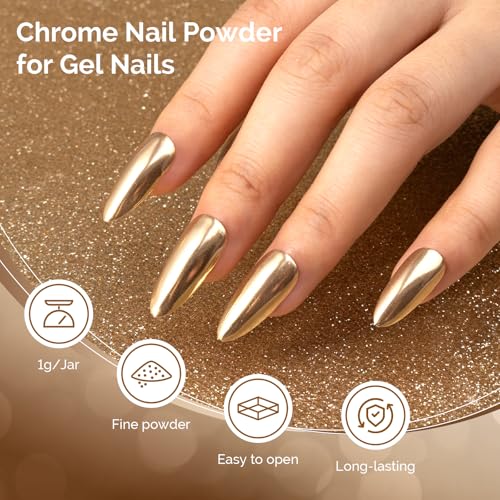 Image of MelodySusie 2Pcs Chrome Nail Powder for Gel Nails,Metallic Mirror Effect Pigment Stylish and Technological Fine Glitter for Home DIY Salon Use
