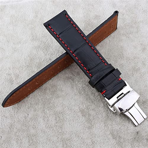 Bracelet de montre cuir véritable noir coutures rouges 18mm à 24mm - 2