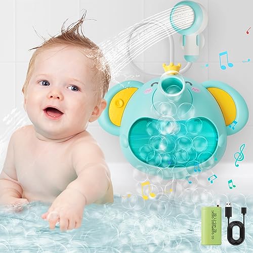 Image of Baby Bath Shower Head,MOJINO Bath Bubble Maker Machine for Bathtub Tub,Support USB Charging,Elephant Bathtime Shower Water Toy with Music,Great Gift for Toddler Age 1 2 3 4 5 6 Boy Kids Girl Newborn