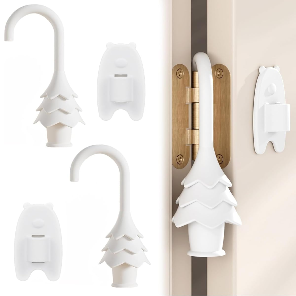 SNOWIE SOFT® 2Pcs Silicone Door Hinge Protector, Baby Proof Anti-Pinch Door Stopper, Cute Tree Shape with Umbrella-Shape Handle, Soft Finger Guard for Preventing Door Slam & Child Finger Injury-image-32