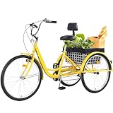 EVGTTI Adult Tricycles, 7 Speed Adult Trikes 24 inch 3 Wheel Bikes, Cruise Bike with Basket for Seniors, Women, Men for Recreation, Shopping, Exercise, Multiple Colors (Yellow, 24inch)