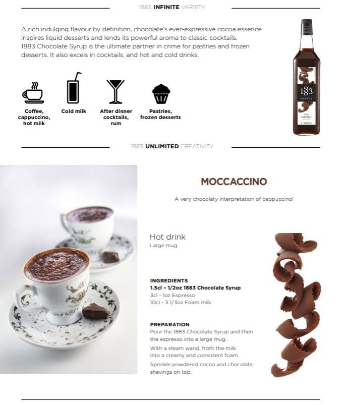 Image of 1883 Chocolate Syrup for Drinks, Made in France, 1 Liter Plastic Bottle