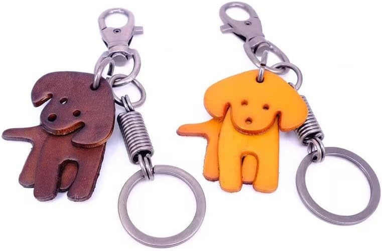Leather Craft Dog Keychain Animal Cute Key Chain Funny Active Puppy Keyring Charm Pendant for Women and Men, Small - Image 4